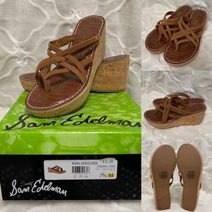 Sam Edelman Reana Cork Wedge Saddle Suede Sandals size 7 1/2.  New in box!